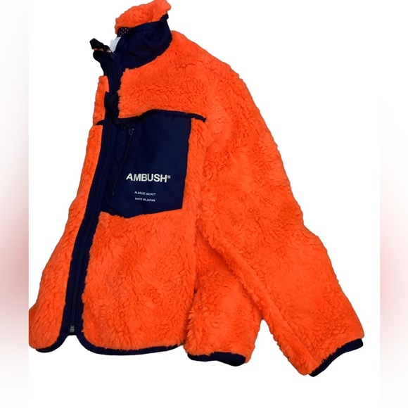 NWT AMBUSH logo-print fleece Sherpa jacket in Orange & Navy Size S - Picture 13 of 16